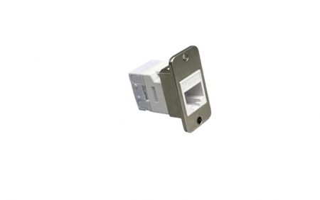 Conector Keystone CAT6A tipo Punch Down 180° com flange (Vista frontal)