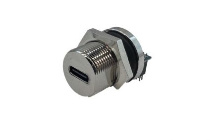 Receptáculo M16 USB 3.1 Gen 2 Tipo-C, conector de aguja curva de bloqueo frontal, tipo dip (vista frontal)