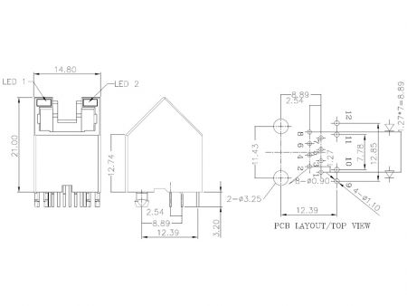 Connecteur RJ45 à angle de 45 degrés non blindé avec LED