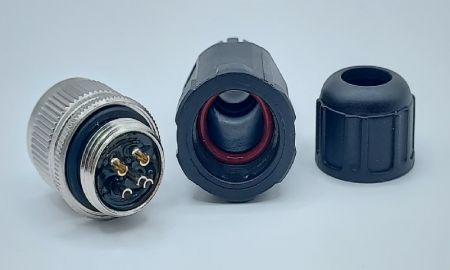 M12 Conector hembra con terminal atornillable, prensaestopas de cable de 5 núcleos - Tipo soldadura (Vista trasera)