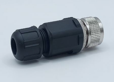 M12 Conector hembra con terminal atornillable, prensaestopas de cable de 5 núcleos - Tipo soldadura (Vista lateral)