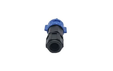 Conector M19 com travamento por pressão masculino, cabeável, 2+5 núcleos, instalável em campo - vista traseira