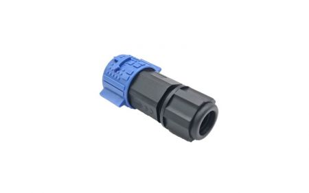 Conector M19 com travamento por pressão masculino, cabeável, 2+5 núcleos, instalável em campo - vista frontal