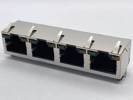 Sehr flaches Profil 4-Port Up-latch LED RJ45 Buchse - Sehr flaches Profil 4-Port Up-latch LED RJ45 Buchse