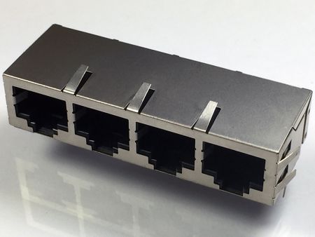 Seitenanschluss 4-Port PCB-Buchsenverbinder - 4-Port TH RJ45-Steckverbinder geschirmt mit Seiten- und Oberlasche
