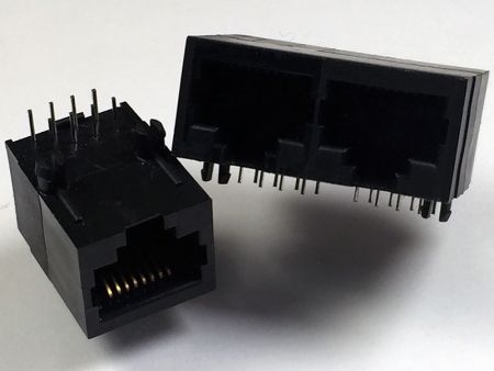 Seitenanschluss 2-Port PCB Buchsenstecker - RJ45-Dualport-Latch-Down-Anschluss