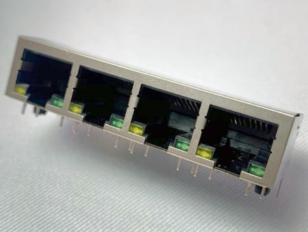 Giga Base 4ポートモジュラージャックシールドトランスフォーマー付きLED:緑/黄 - Giga Base 4ポートモジュラージャックシールドトランスフォーマー付きLED:緑/黄