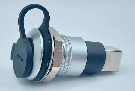Prise métallique de coupleur USB 3.0 de type B avec verrouillage à vis arrière (vue latérale)