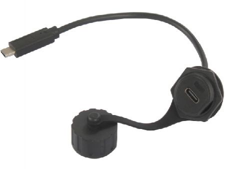 Gwint USB 4.0 Wodoodporny Złącze Typ C Męski do Żeńskiego z Kapą, L=150mm - Gwint-USB-4.0-Wodoodporny-Złącze-Typ-C-Męski-do-Żeńskiego-Z-Kapą,-L=150mm