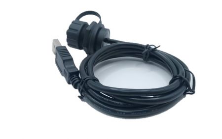 Prise USB 2.0 étanche à vis vers fiche USB 2.0 avec câble L=1000mm (vue latérale)