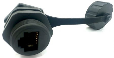 Konektor Cat5e vodotěsný RJ45 s víčkem (pohled zepředu)