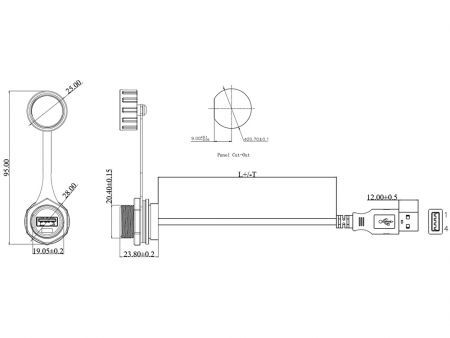 Prise USB 2.0 étanche avec verrouillage à vis