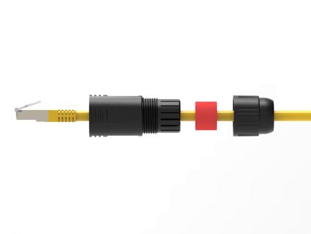 Acoplador RJ45 Cat5E a prueba de agua (vista frontal con cable)