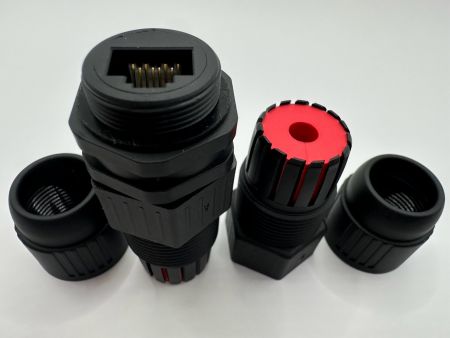 Водонепроницаемый разъем RJ45 Cat6 с боковой сборкой кабеля (вид сверху)