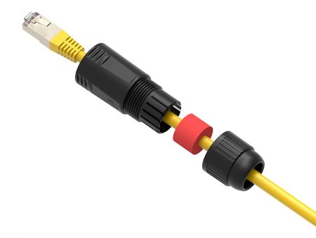Waterproof Cat6 RJ45 Coupler (Front left oblique with cable)